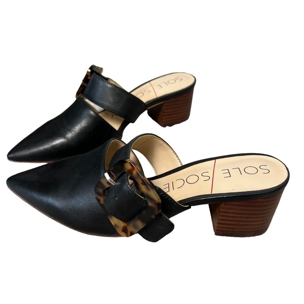 Sole Society Black Leather mules with Buckle and stacked heel - Picture 3 of 7